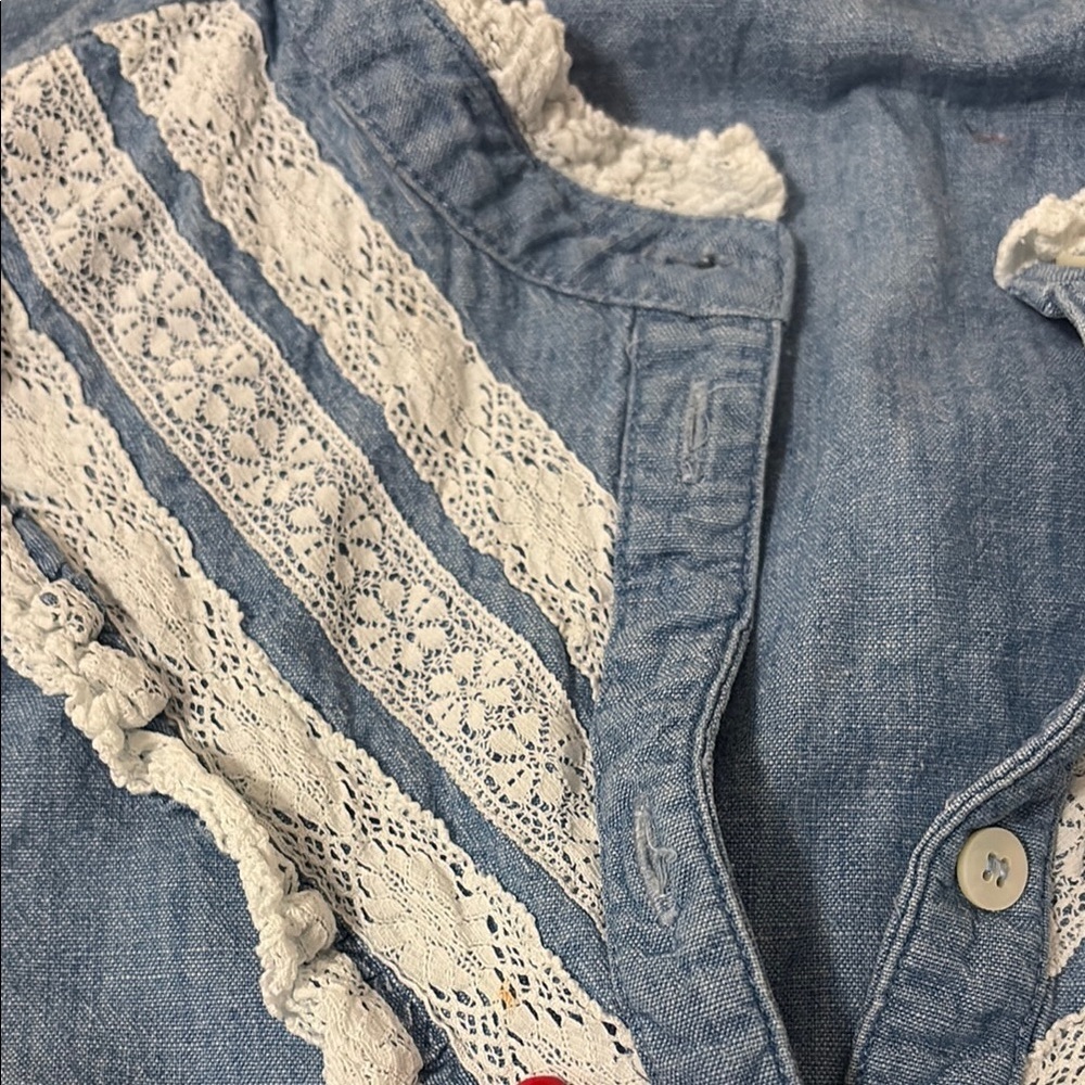 Sezane Laure Shirt Chambray Ruffle Top size 34 - Picture 3 of 5